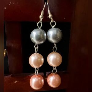 Grey cream and light pink faux pearl earrings